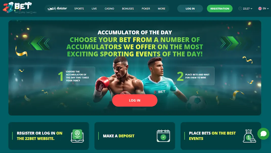 22bet Bonus Accumulator Of The Day Screenshot